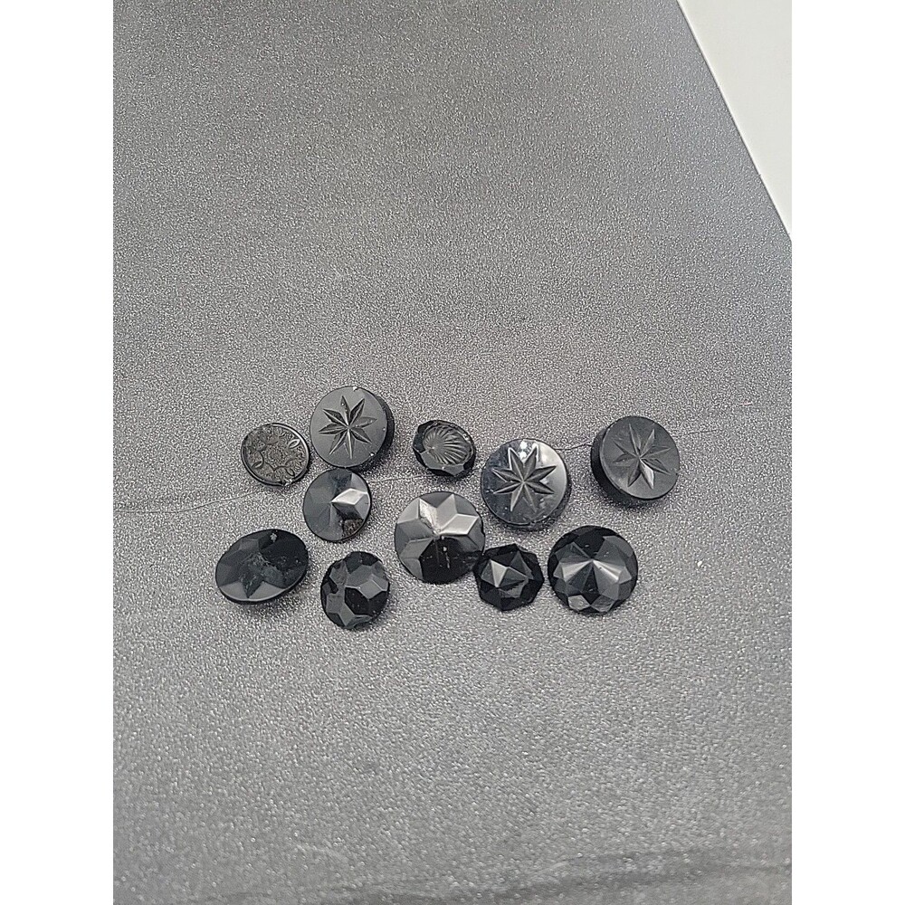 Lot Of 11 Black Glass BUTTONS FLOWERS Victorian? Antique? Estate Sale Vtg